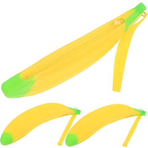 Veemoon 3 Stück Banana Geformtes Federmäppchen aus Lebensmittelechtem Silikon Teiliges Große Kapazität Tragbarer Stiftehalter für Schüler Schreibwarenetui von Veemoon