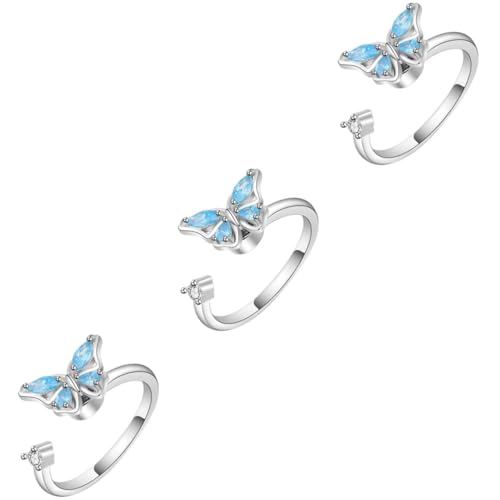 Veemoon 3 Stück Drehbarer Schmetterlingsring Der Ring Strassringe Schmetterlingsringe Für Damen Verstellbare Ringe Für Damen Schmetterlingsring Weibliche Ringe Für Mädchen von Veemoon