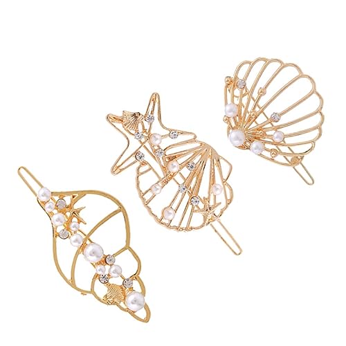 Veemoon 3 Stück Muschel Haarspange Hochzeit Charms Damen Muschel Haarspangen Haarspangen Mädchen Haarspange Muschel Haarnadel Conch Haarspangen Bobby Pins Strass Haarspange von Veemoon