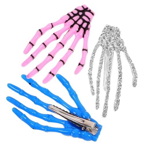 Veemoon 3 Stück Skelett Hand Haarklammern aus Legierung Punk Gothic Haarspangen Blau Antiksilber Halloween Party Accessoires für Damen und Mädchen von Veemoon