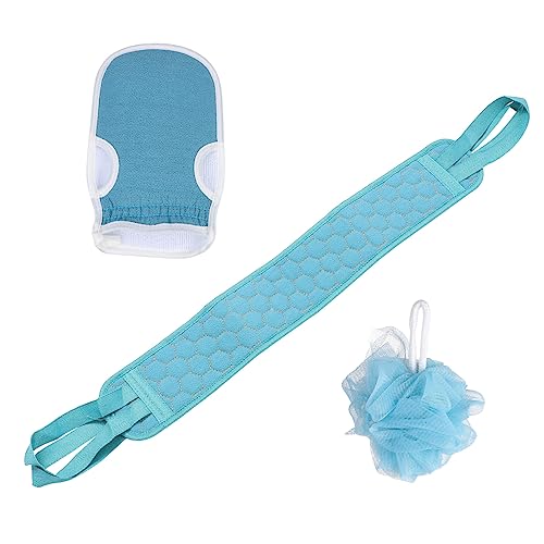 Veemoon 3 Stück Teiliges Badeset mit Peeling Handtuch und Rückenschrubber Doppelseitige Massagebürste mit Langen Griffen für Gründliche und Hautpflege von Veemoon