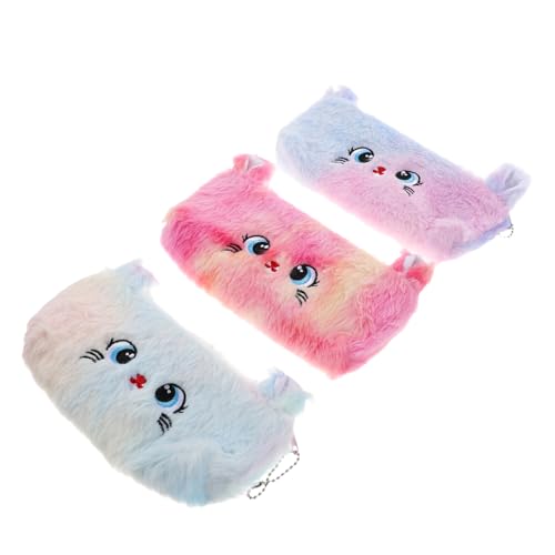 Veemoon 3 Stück Teiliges Federmäppchen Katze Plüsch Weich mit Reißverschluss Stylisches Farbverlauf Design Vielseitige Stifte Kosmetikaufbewahrung für Schule Büro Reise von Veemoon