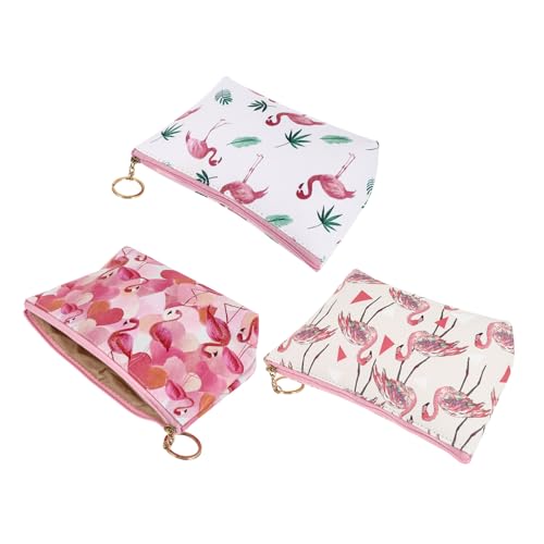 Veemoon 3 Stück Teiliges Flamingo Kosmetiktaschen Wasserdichter PU Kulturbeutel Leicht Kompakt Vielseitig für Damen Reisen Camping Praktisches Aufbewahrungstasche für Make up und von Veemoon