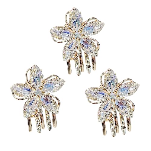 Veemoon 3 Stück Teiliges Kleine Haarklammern mit Kristallblumen Design Stabile Haarspangen aus Legierung für Damen Haarkrallenclips Passend zu Verschiedenen Frisuren und Anlässen von Veemoon