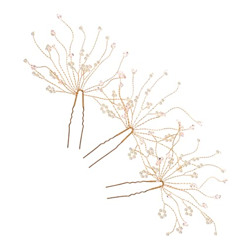 Veemoon 3 Stück Teiliges Set Braut Haarschmuck Perlen Haarstab U Förmige Haarforke mit Rosa für Hochzeit Abendparty Damen und Brautjungfern von Veemoon