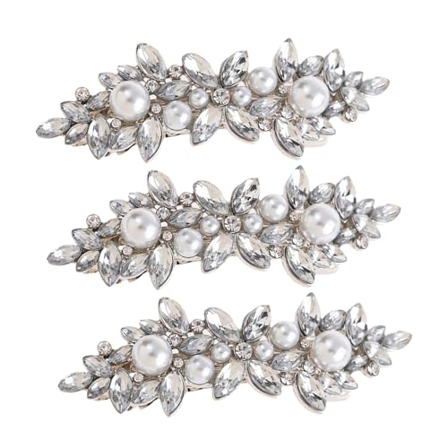 Veemoon 3 Stück Teiliges Strass haarspangen mit Perlen Funkelnde Braut haarclips aus Metall Elegante Haarklammern für Damen Silberne Hochzeits Weihnachts accessoires Praktische Seiten von Veemoon