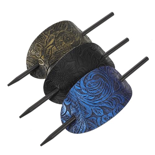 Veemoon 3 Stück Teiliges Vintage Haarnadeln Oval Form Faux Leder Haarnadeln mit Stab für Dutt Chignon und Hochsteckfrisuren Modische Haarschmuck für Damen und Mädchen Schwarz Blau von Veemoon