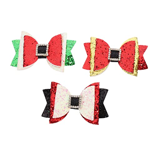 Veemoon 3 Stück Teiliges Weihnachts Haarspangen mit Schleifen Glitzernde Haarklammern für Mädchen Festlicher Haarschmuck für Weihnachtsfeier Robuste und Sichere Barrettes in Rot Schwarz von Veemoon