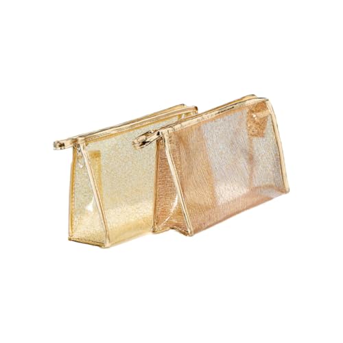 Veemoon 3 Stück Transparentes Teiliges Kosmetikbeutel aus TPU mit Goldfaden Weiß Kaffeebraun Make Up Tasche mit Reißverschluss Multifunktional Tragbar für Damen Reise Organizer von Veemoon