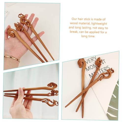 Veemoon 3 Stück Vintage Handgefertigte Holz Haarnadeln Geschnitzte Peachwood Haarschmuck Lang Geeignet für Dutt und Dickes Haar Eleganter Chinesischer Haarstab für Damen und Festliche von Veemoon