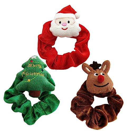 Veemoon 3 Stück Weihnachtliche Scrunchies Haarbänder mit Elastischem Band Weiche Plüsch Haargummis Klassischen Farben Schonend und Fest Haltend für Mädchen und Party Looks von Veemoon