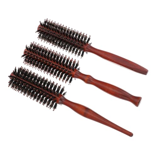 Veemoon 3 Stück Wildschweinborsten Rundbürste mit Holzgriff Entwirrende Haarbürste für Lockiges Dickes und Mittellanges Haar für Damen und Herren Salon und Heimgebrauch von Veemoon