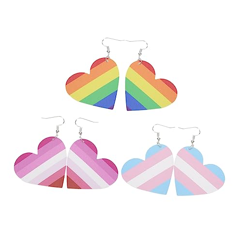 Veemoon 3Paare Regenbogen Ohranhänger Farbige Streifen Ohrringe für Damen Modisches Accessoire für Festivals Partys Täglichen Gebrauch Langlebig von Veemoon