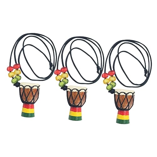 Veemoon 3 Stücke Afrikanische Halskette Kleiner Djembe Schlagzeuger Anhänger aus Holz Musikkette für Partys Geburtstage von Veemoon