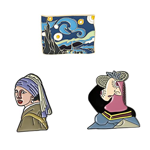 Veemoon 3stücke Gemälde Brosche Pin Klassische Kunst Emaille Corsage Stylische Kleideraccessoire Anstecker Für Schickes Aussehen von Veemoon