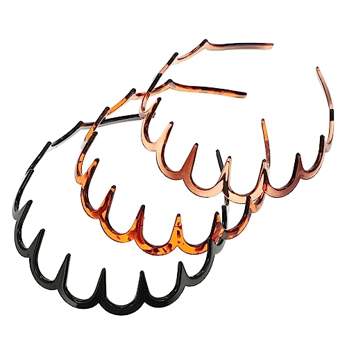 Veemoon 3stücke Unisex Haarbänder Mit Zacken Elastische Kunststoff-stirnbänder Für Sport Gesichtspflege Und Frisuren Für Und in Schwarz Braun Und Dunkelkaffee von Veemoon