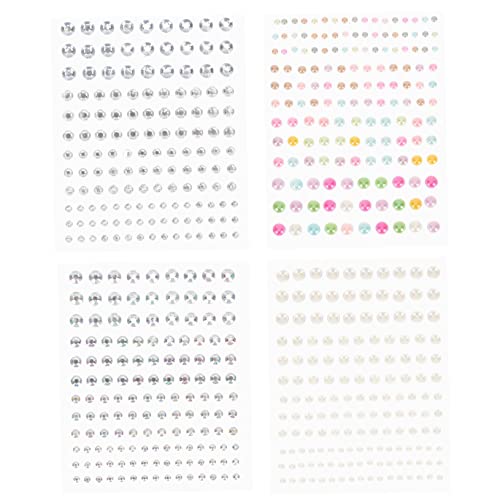 Veemoon 4 Blätter Teiliges Selbstklebende Nagel und Gesichtspiercing Aufkleber Perlen und Strasssteine Transparente Holografische DIY Nail Art Schmuck Langlebig Haftend Kleber für Make Up von Veemoon