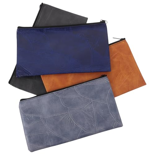 Veemoon 4 Geldbeutel Mit Reißverschluss: Bankeinzahlungsbeutel Mit Reißverschluss, Geldbeutel Aus Pu-Leder, Sicherheitsgeldbörse, Rechteckige Geldbörse Für Schecks, Rechnungen, von Veemoon