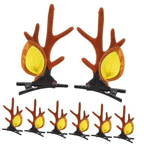 Veemoon 4 Paare Hirschgeweih Haarklammern Weihnachts Haaraccessoires Braun Gelb für Mädchen Festliche Kopfbedeckung Sicherer Komfortabel Alltag und Party von Veemoon