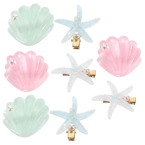 Veemoon 4 Paare Muschel und Seestern Haarspangen mit Perlen Niedliche Haarschmuck für Kleine Mädchen Leichte und Sichere Accessoires für Alltag Geburtstage und Festtage von Veemoon