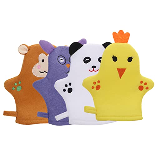 Veemoon 4 Stück Cartoon Badehandschuhe für Kinder Doppelseitige Peelinghandschuhe Niedliche Tiermotive Waschhandschuhe für Babys Badespaß und Körperreinigung von Veemoon