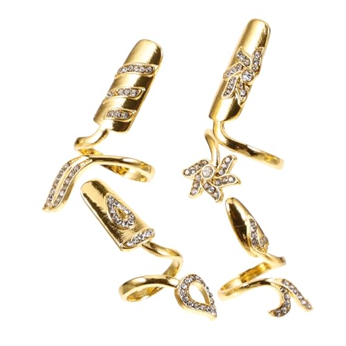 Veemoon 4 Stück Damen Fingernagel Ringe mit Funkelnden Strasssteinen Verstellbare Modeschmuck Alloy Ringe Stilvolle Nagel dekoration für Cosplay und Alltag Goldfarben Modische Hand von Veemoon