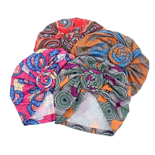 Veemoon 4 Stück Damen Turban Mütze Geknoteter Kopfschmuck Elastische Kopfbedeckung Langlebig für Freizeit Mottopartys von Veemoon