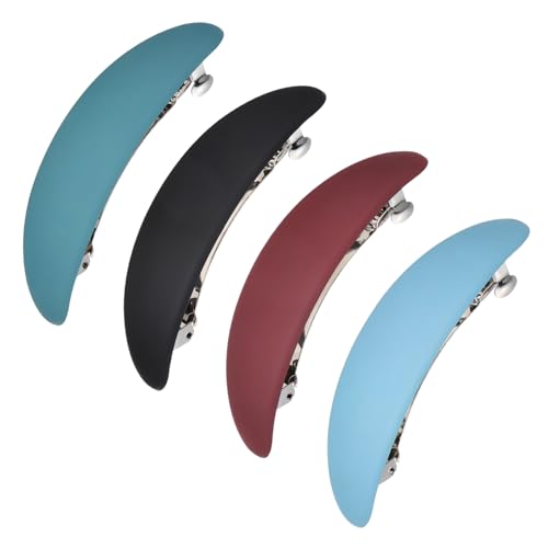 Veemoon 4 Stück Französische Haarspangen für Damen Rutschfeste Ovale Haarklammern für Haartypen Ergonomisches Design Schwarz Hellblau und Weinrot für Schnelles Styling von Veemoon