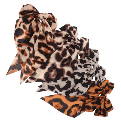 Veemoon 4 Stück Große Haarschleifen Leopard Muster Lange Satin Schleifen Haarclips für Damen Mädchen Ponytail Styling Handgefertigt Modisch Vielseitig Einsetzbar von Veemoon