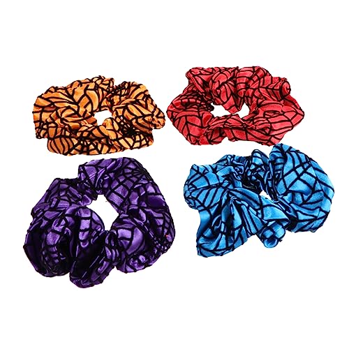 Veemoon 4 Stück Halloween Haargummis mit Spiderweb Muster Elastische Haarreifen für Damen für Partys und Besondere Anlässe Vielseitige Haarschmuck Accessoires von Veemoon
