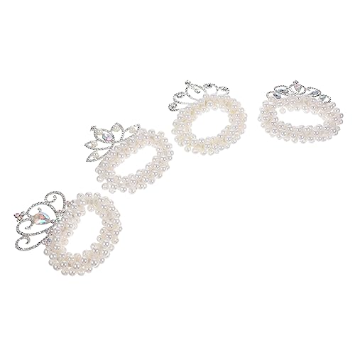 Veemoon 4stücke Perle Haar Ringe Krone Haarclips Elastische Pferdeschwanzhalter Frauen Haar Zubehör von Veemoon