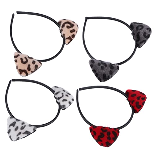 Veemoon 4 Stück Plüsch Katzenohren Haarreif Teiliges Leopardenmuster Damen Kostüm Haarband für Halloween Party Karneval Cosplay Zubehör von Veemoon