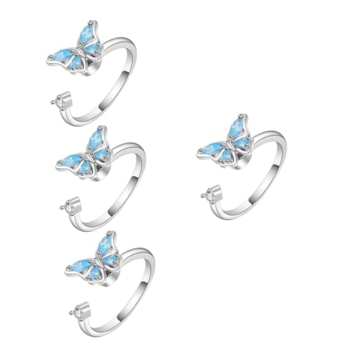 Veemoon 4 Stück Schmetterlingsring mit Zirkonia Verstellbarer Offener Ring für Frauen Eleganter Schmuck für Besondere Anlässe Perfektes für Mutter oder Hochzeiten von Veemoon