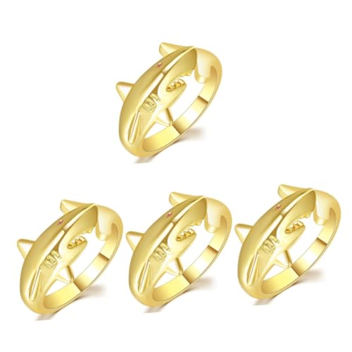 Veemoon 4 Stück Shark Ring Verstellbar Offener Ring mit Kreatives Meeresthema für Frauen Perfektes Geburtstagsgeschenk für Stilvolles Einzigartiges Design von Veemoon