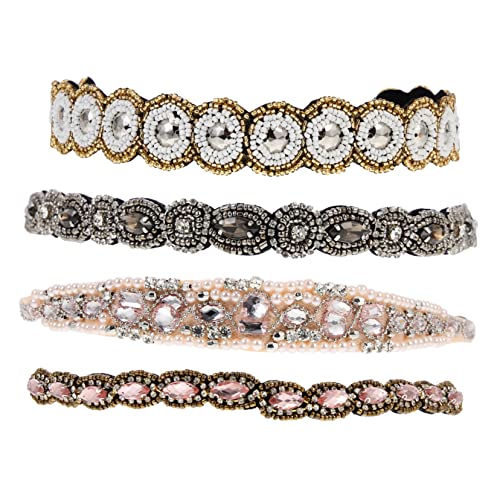 Veemoon 4 Stück Strass Perlen Haarbänder für Damen Elastische Haarschmuck Accessoires Stirnbänder mit Einzigartigem Design für von Veemoon