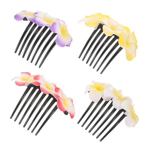 Veemoon 4 Stück Teiliges Bunte Plumeria Haarkämme für Damen Leichte Stabile Haarspangen mit Festem Floraler Brautschmuck für Hochzeit Party und Festliche Anlässe von Veemoon