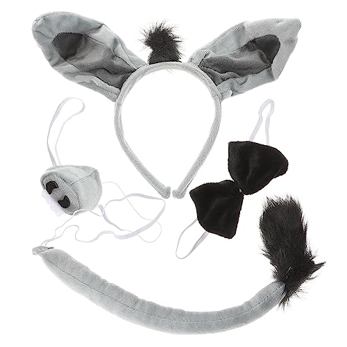Veemoon 4 Stück Teiliges Donkey Kostüm Set für Halloween Tierkostüm Haarreif mit Schleife Nase und Hautfreundlich und Bequem für Cosplay und Partys von Veemoon