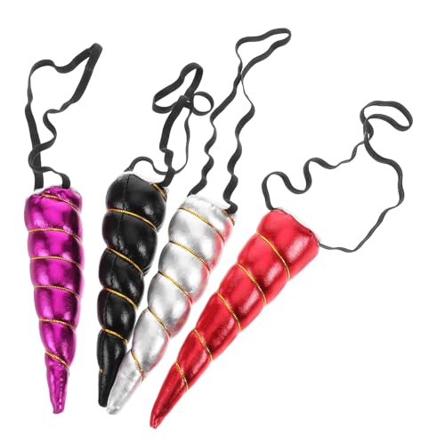 Veemoon 4 Stück Teiliges Einhorn Stirnband Elastisch Schimmerndes Horn Bequemer Haarreif für Mädchen für Geburtstagsparty Cosplay und Prinzessinnen Modisches Accessoire in Rot Schwarz von Veemoon