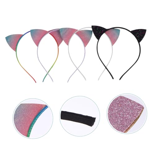 Veemoon 4 Stück Teiliges Haarreif mit Glitzernden Katzenohren Bunter Pailletten Kopfschmuck Leichte Kostüm Accessoires für Party Halloween und Katzenparty Zubehör von Veemoon