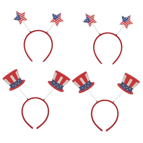 Veemoon 4 Stück Teiliges Haarreifen American Flagge mit Stern und Hut Motiven Leichter Haarschmuck für Unabhängigkeitstag Party Geburtstag und Festliche Anlässe Bequeme Haarbänder von Veemoon