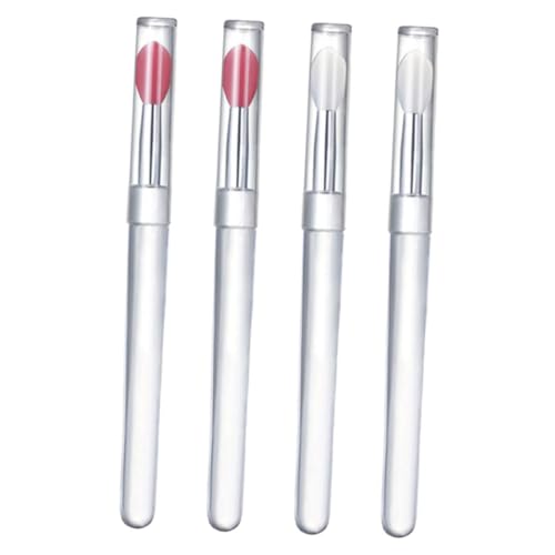 Veemoon 4 Stück Teiliges Lippenpinsel mit Deckel Wiederverwendbare Weiche Silikon Applikatoren für Lippenstift und Lidschatten Transparent und Rosa Tragbar für Make Up Unterwegs und von Veemoon