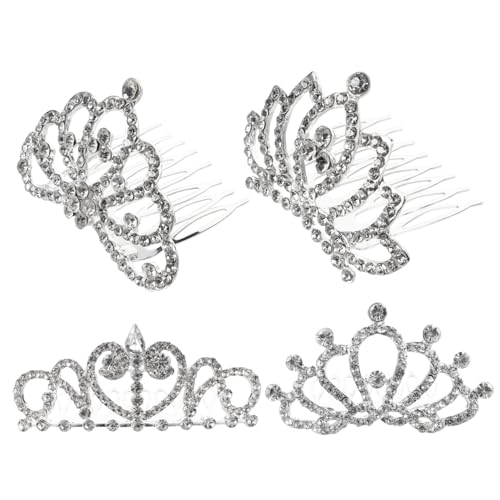 Veemoon 4 Stück Teiliges Mädchen mit Strasssteinen Leichte Prinzessin Haarschmuck Tiara Geburtstagskrone für Partys und Festliche Anlässe von Veemoon