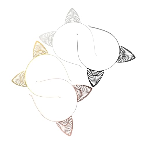 Veemoon 4 Stück Teiliges Metall Katzenohren Haarreif Verstellbare Leichte Tierohren Haarbänder in Schwarz Gold Weiß und Roségold für Kostümpartys Cosplay Halloween und Bühnenauftritte von Veemoon