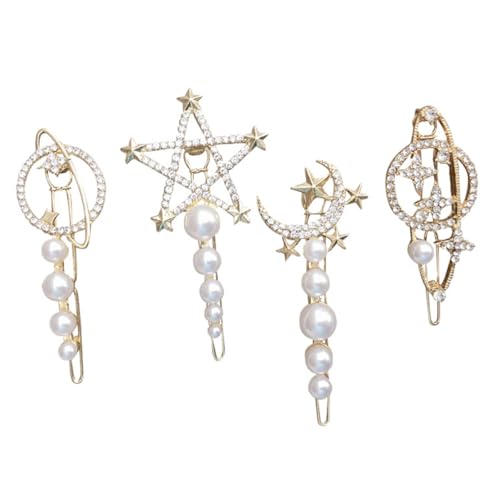 Veemoon 4 Stück Teiliges Modischer Haarspangen Planet Mond Haarklammer mit Perlen für Partys Hochzeiten und Besondere Anlässe Süßer Haarschmuck für Damen von Veemoon