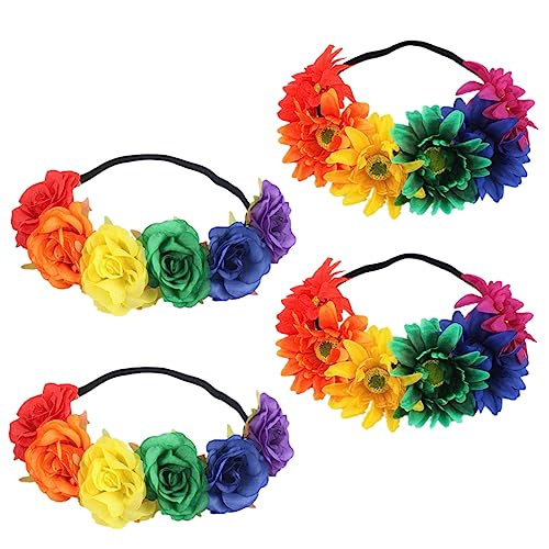 Veemoon 4 Stück Teiliges Regenbogenfarbenes Blumenstirnband Brautschmuck Haarschmuck Kopfstücke für Hochzeit Abendparty Damen und Mädchen von Veemoon