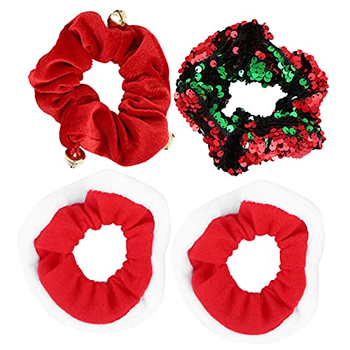 Veemoon 4 Stück Teiliges Weihnachts Haargummi Set Elastisch Strapazierfähig Festhaltend Weihnachtliche Haarringe für Damen Geburtstag Foto Tanz Schuluniform von Veemoon