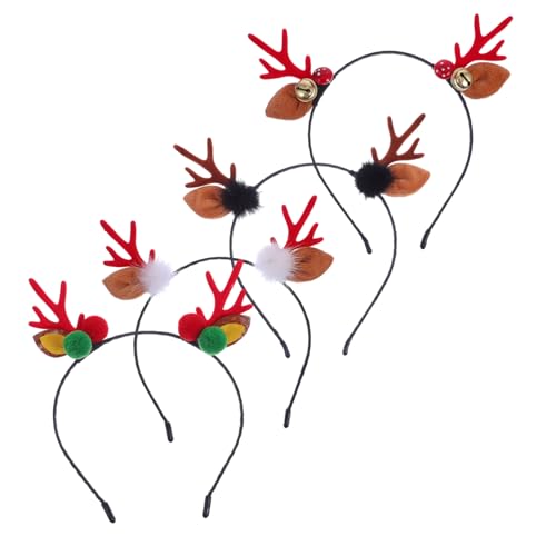 Veemoon 4 Stück Teiliges Weihnachts Haarreif mit Rentiergeweih und Glocken Material Passend Rutschfest Festlicher Kopfschmuck für Damen und Herren Weihnachten Party von Veemoon