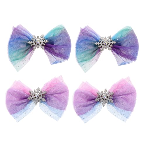 Veemoon 4 Stück Teiliges Weihnachts Schneeflocken Haarspangen mit Schleife Haarklammern für Mädchen für Festliche Anlässe und Alltag von Veemoon