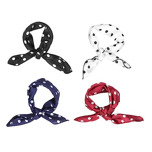 Veemoon 4 Stück Vintage Dot Satin Haarbänder und Schals für Damen Seidiges Gefühl Vielseitig Einsetzbar für Hochzeit Reisen Dates und Mehr Dekorative Haarschmuckstücke Marineblau Schwarz von Veemoon