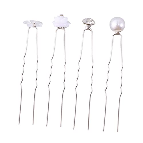 Veemoon 40 Stück Teiliges U Förmiges Haarnadel für Frauen mit Perlen Strass und Blumen Eleganter Brautschmuck aus Metall Geeignet für Hochzeit Party und Brautjungfern Stabiler und von Veemoon